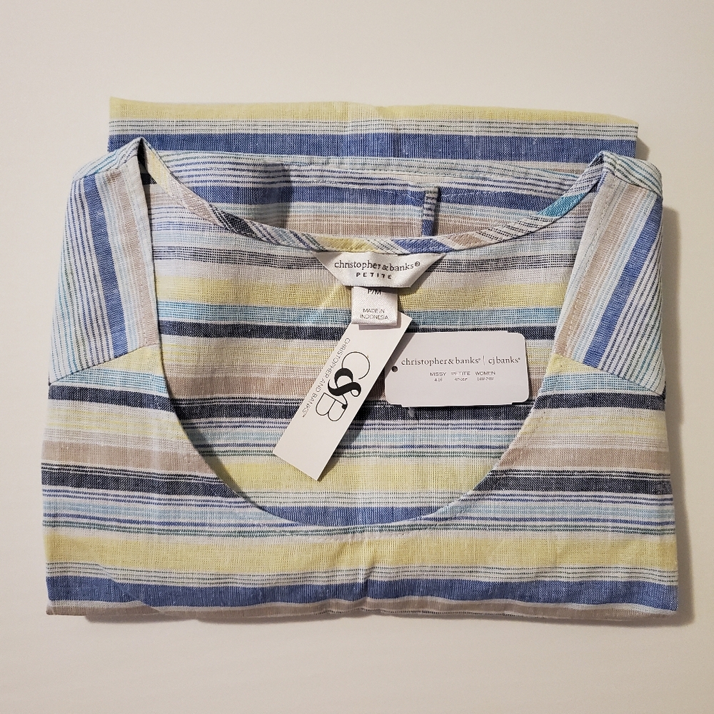 NWT CJ Banks Pastel Striped Sleeveless Sheath Dress - Linen / Cotton Size PM